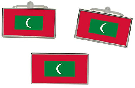 Giftshop UK Malediven Flagge Manschettenknöpfe Und Krawattennadel Set