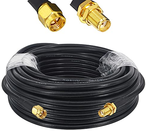 BOOBRIE Cable de Antena WiFi 15M RG58 Mejorado SMA Macho a Hembra Baja Pérdida 50 Ohmios Cable Extensión Alargar para Tarjeta PCI Punto de Acceso Enrutador WiFi 3G