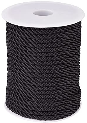 Cheriswelry Seidig gedrehte Kordel, rund, Polyester, 5 mm, für Schmuck, Makramee, Handwerk, Möbel, Polstermöbel, Kostüme, Heimdekoration, 32 m, Schwarz