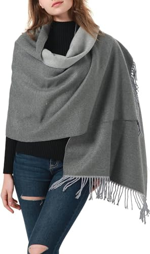 MEANBEAUTY Damen-Schal Doppelseite Kaschmir-Gefühl Schal warm Winter Pashmina Hochzeit Party Wickeltuch große Deckenschals-Grau