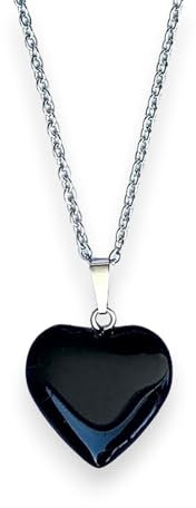 ASTER ALHELÍ - Collana Donna di Pietre Semipreziose a Forma di Cuore - Gioielli Donna Ciondolo Amuleto con Catena in Acciaio Inossidabile - Ideale da Regalare (Agata Nera)