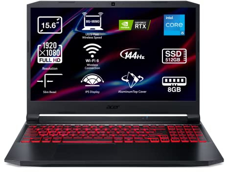 Acer Nitro 5 AN515-57 - Ordenador Portátil Gaming 15.6 Full HD LED (Intel Core i5-11400H, 8 GB RAM, 512 GB SSD, NVIDIA RTX 3050) Color Negro - Teclado QWERTY Español