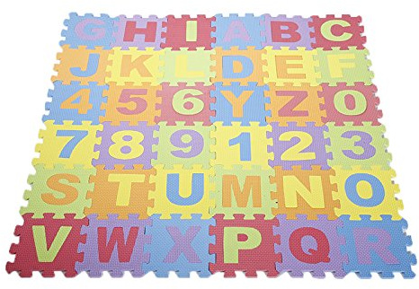 XUANYU 36 Teilige Puzzlematte für Kinder Spielmatte mit Buchstaben A-Z und Zahlen 0-9 Wasserdicht Krabbelmatte Bodenschutzmatte Dicke 0,9 cm (15×15 cm/Teilige)