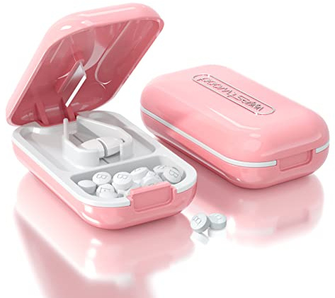 MAIAHU Pill Cutter, Pill Splitter Cutting Small or Large Pills in Half, Pill Crusher Cuts Pills, Vitamins, Tablets, Stainless Steel Blade, Travel Sized Pink