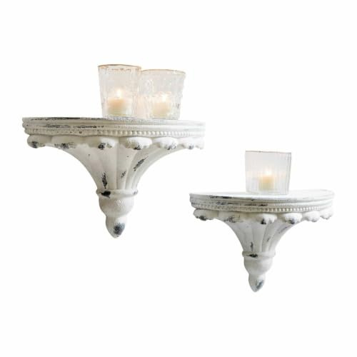 Loberon Wandregal 2er Set Liara, antikweiß | Ornamentales Flair, Angesagter Shabby-Chic, Vintage-Stil, Wandkonsole, Wandschmuck, Polyresin