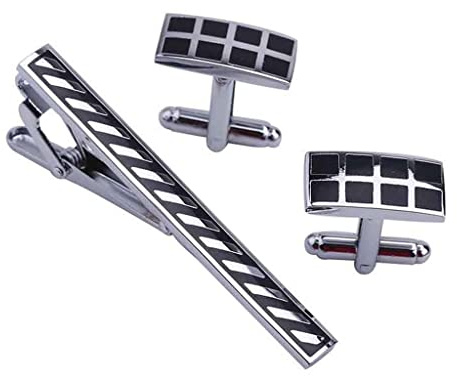 TONZN Herren-Geschlechtsnadel, schwarzes Krawattenhalter-Set, französischer vielseitiger Schmuck, Manschettenknöpfe, Hemd-Krawattenstange (Farbe: A, Größe: wie abgebildet) (A wie abgebildet)