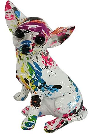 Ronyme Estatua de Animales Figuras de Perros Decoración para el hogar Graffiti Multicolor Estatua de Chihuahua Escultura de Perro para Estante de Oficina, Grafiti Manchado