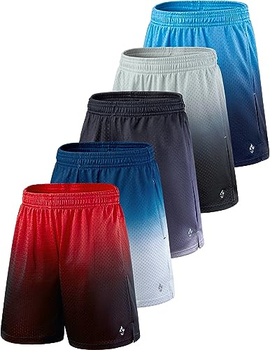 5 Pack Boys Athletic Shorts Mesh Basketball Youth Apparel Kids Sports Active Gear with Pockets (Set 2, Medium)
