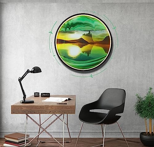 SXHEYUY Peinture De Sable Qui Coule Lampe, Sable Dynamique Art, Cadre Sable Mouvant en Verre de Paysage Naturel 3D, Sablier Liquide, Déco Maison Lampe, Travail Décor,Vert