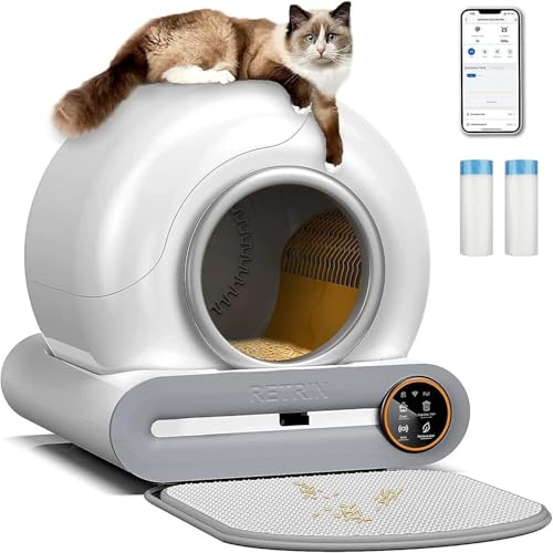 RETRIN Self-Cleaning Cat Litter Box,Integrated Safety Protection Automatic Cat Litter Box for Multi Cats,Extra Large/Odor Isolation/APP Control Smart Cat Litter Box with Mat