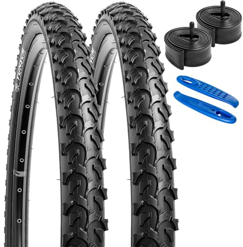 YunSCM 2Pcs Faltbar 24 Zoll Reifen 24x2.125 Mantel 57-507 Plus 2Pcs 24 Zoll Schlauch AV32mm Ventil kompatibel Mountainbikes, Rennräder, Citybikes 24x2.10 24x2.125 Fahrradreifen und schlauche