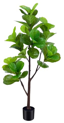 Higuera artificial de hoja de violín de 5 pies, planta sintética realista para interiores con ramas ajustables, fácil montaje y bajo mantenimiento para decoración del hogar y la oficina