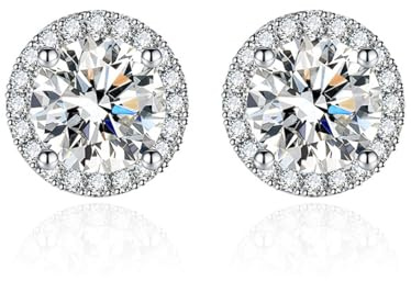 Silver Stud Earrings for Women 925 Sterling Silver Ladies Earrings Studs,1 Pair Hypoallergenic Round Cubic Zirconia Stud Earrings for Women Girls 9mm