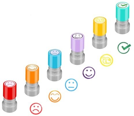 Hmseng Timbro, Timbri per Insegnanti in Inglese, Set di 6 timbri a inchiostro per bambini, per scuola, consentono agli insegnanti di incoraggiare i bambini-Design1