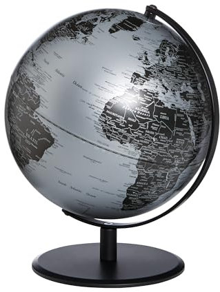 Globus mit 25 cm Durchmesser – PLANET – schwarzer Metallfuß – bewegliche Achse – schwarz, silberfarben – TROIKA Original
