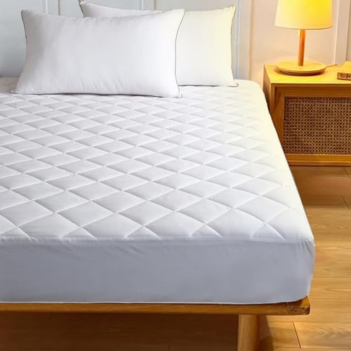 My home store Quilted Double Mattress Protector 30cm Deep Pocket- 100% Microfiber Anti-Allergenic & Super Soft Quilted Fitted Mattress Protector for Ultimate Comfort (137×190)