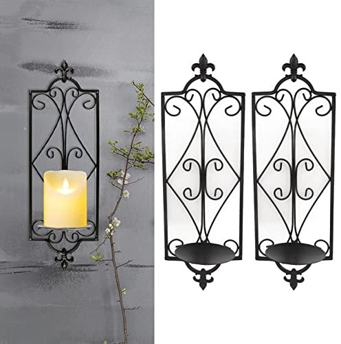 Belupai 2 Stück Wandleuchter-Kerzenhalter, Hängende Eisen-Schmiedeeisen-Kunstwand-Kerzenständer, Konische Kerzenhalter, Elegante Kerzenlichtständer für Wohnzimmer, Esszimmer