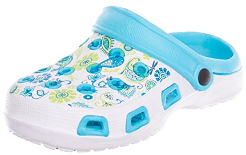 Brandsseller Damen Clog Gartenclog Gartenschuhe Schuh Pantolette Hausschuh leicht Blumenmuster - türkis - 39