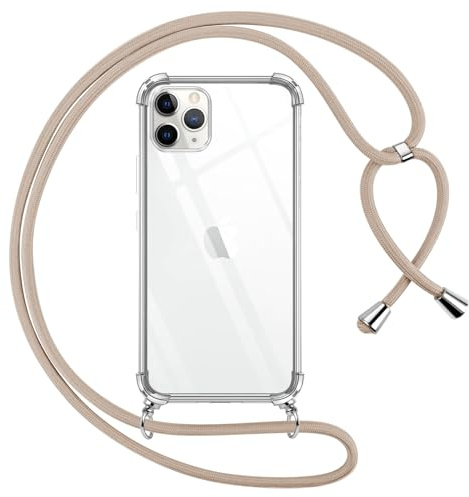 Pnakqil handyband für iPhone 11 Pro Hülle mit Band, Transparent Weich Silikon mit Kordel Necklace Schnur Anti-Fall Bumper Schutzhülle Case Kompatibel mit iPhone 11 Pro 5.8, Khaki