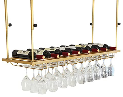 IBOWZ Deckenverzierung Deckenregal Decken-Gold-Weinregale, Höhenverstellbar, Weinkelche aus Metall, Weinflaschenhalter, Weinglasregal aus Eisen, für Bars, Küche, Restaurant