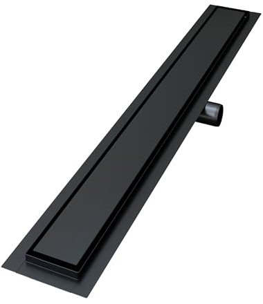 VILSTEIN® Duschrinne Schwarz Extra Flach [90CM] - Bodenabfluss Dusche Komplettset - Ablaufrinne Dusche - Duschabfluss - Siphon mit Geruchsstop & Haarsieb - Randablauf - Duschablauf