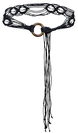 TeeYee Flechtgürtel Damen Boho Style Kleid Taillengürtel Quaste Gürtel Seil | Geflecht Tailenband mit Holzperlen,Bund Bindegürtel,Schmaler Gürtel