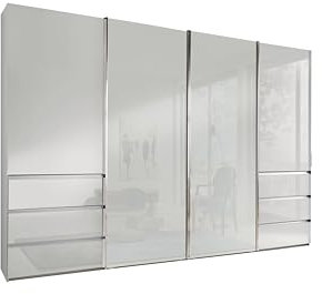 WIEMANN Schwebetürenschrank Kleiderschrank Schlafzimmerschrank 330cm breit, mit Schubladen, Glas weiß, Höhe 236cm, Malibu