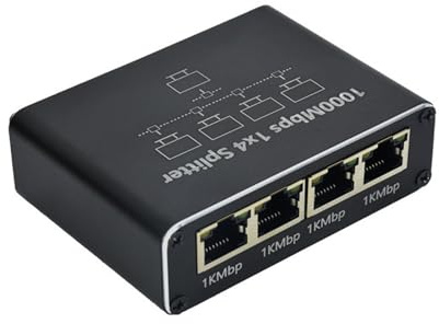 LAN Splitter 1 auf 4, 1000Mbps Ethernet Splitter LAN Switch 4 Port Mit USB-C Stromkabel Netzstecker Gigabit Switch für Computer, Hub, Netzwerk Switch, Router, Set-Top Box, Digital TV