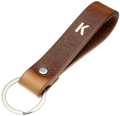 ELBERCRAFT® Schlüsselanhänger Leder ALPHABET der Schlüssel Organizer für deine Schlüsseltasche keychain made in Germany braun gold Gravur
