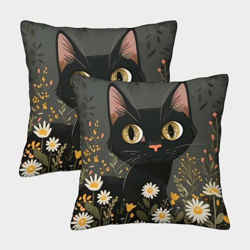 ENYISIYULO 3D-Druck Deko Kissenbezug Schwarze Katze 2er-Set Kissenhülle Dekorative Weiche Kätzchen Zierkissenbezüge Kissen Für Sofa Sessel Zuhause Auto Schlafzimmer 50x50cm