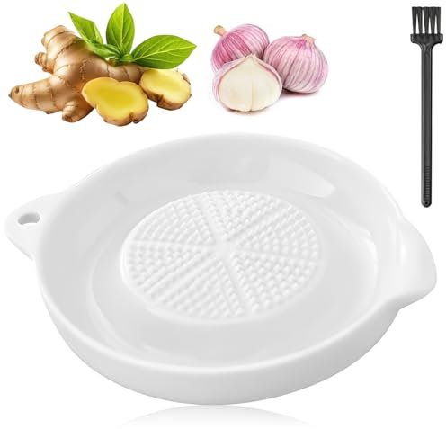 Garlic Grater Plate, Ceramic Ginger Garlic Grater, Garlic Plate Grater with Mini Brush, Food Grinder Porcelain Ginger Grater,Mini Grater for for Ginger Garlic Onion Spices Baby Food Kitchen Tools (A)
