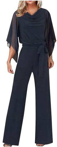 Pigiama da donna, 4 pezzi, in raso, set sexy, a maniche lunghe, larghe, da notte, in seta, elegante, biancheria da notte, Blu scuro, S