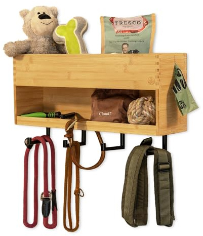 VELONT Hundegarderobe mit Ablage Personalisiert - Größe XL - Perfekter Leinenparkplatz - Bambus - Dogstation für Leinen & Zubehör - Inkl. Kotbeutelspender und Montagekit (03 XXL)