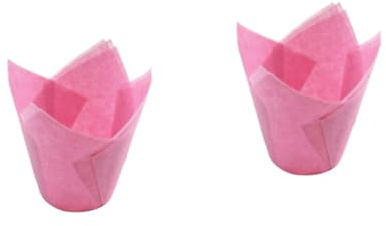 WATIIFUFU 2sets Cupcake Liners Tulip Shape Pink Foil Cases Muffin Wraps for Parties 50pcs*2