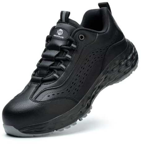 Zapatos de Seguridad para Hombre Mujer Calzado de Seguridad Antideslizante Comodo Zapatillas de Trabajo con Punteras de Acero Transpirable Negro 42