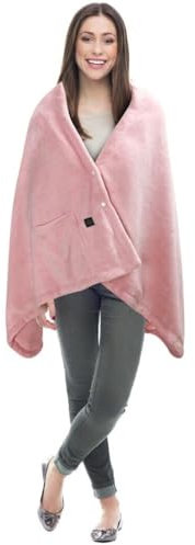 Siam Express PINK USB Heated Super Soft Fleece Shawl Blanket - Low Voltage Wearable Throw with 3 Heat Settings & Fast Heating for Home, Travel, and Office Use