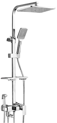 Duscharmatur mit thermostat, Edelstahl Duschpaneel mit Armatur, 4 Massagedüsen, Handbrause und Wanneneinlauf, Duschamaturen set Duschsäule Duschset (4 Massagedüsen-Silber)