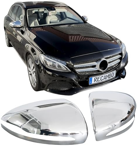 RECAMBO Edelstahl Spiegelkappen Abdeckung Außenspiegel Zierblenden 2-teilig - hochwertige Passform & Style-Upgrade - passend für Mercedes GLC | X253 | BJ 2015-2022
