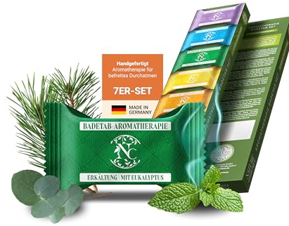 Nature Cosmétique - Juego de 7 pastillas de aromaterapia para el baño – resfriado – aromaterapia para momentos de bienestar relajados – Bombas de baño ducha con aceites esenciales – Idea de regalo