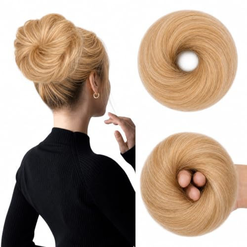Benehair Hair Buns Real Remy Human Scrunchy Updo Hair Piece #18 Ash Blonde Elastic Messy Bun Donut Accessories Scrunchies Updo Ponytail Extensions 25g