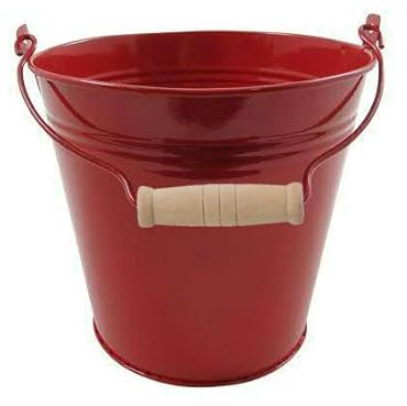 Zinkeimer mit Holzgriff - Deko- & Pflanzgefäß - Vielseitiger Metall-Eimer für Haus & Garten (3 Stück - Rot, ⌀ 16 cm H: 16 cm)