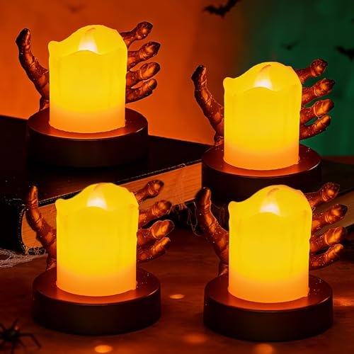 Candele decorative di Halloween, 4 candele LED senza fiamma, candeline LED di Halloweens, per Halloween e decorazioni per tavoli da festa per feste al chiuso e all'aperto, decorazioni per la casa
