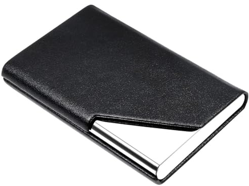 COYUN Porta Biglietti Da Visita Tascabile, Portatile In Metal, Porta Carte Di Credito In Pelle Pu, Porta Carte Credito Professionale In Acciaio Inox Con Fibbia Magnetica Per Uomini e Donne (Nero)