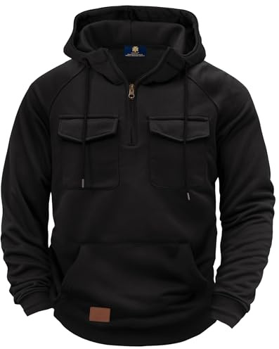 Herberton Herren Tactical-Cargo-Hoodie, robuster Freizeit-Arbeitspullover mit Taschen (S–XXL)