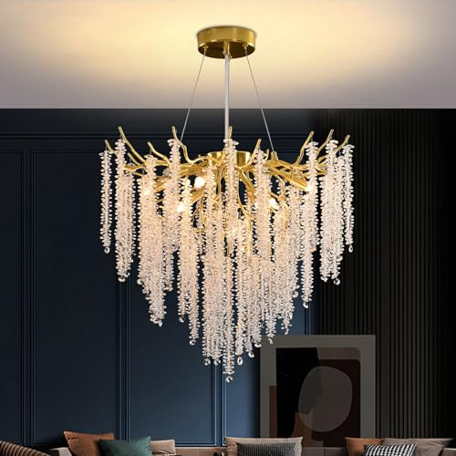 YZBEIMDAI Luxus Kronleuchter Kristall, Modern Zweig Kristall Pendelleuchte, Höhenverstellbar Hängeleuchte für Esszimmer, Küche, Wohnzimmer, Schlafzimmer