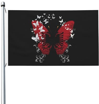Garten Flaggen Albanien Albanischer Schmetterling Personalisierte Gartenflagge Durable Feiertage Flags Weatherproof Fahne Für Party Outdoor Parade 90X152CM