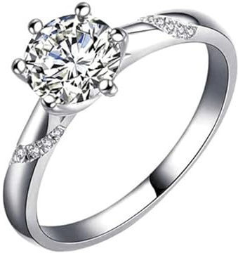 Skcess 9 Karat Weißgold Ehering Moissanit 1 Ct Weiß, Damenringe Größe 63 (20.1)