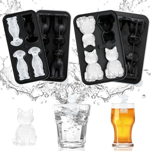 Eiswürfelform für Katzen- und Hunde-Liebhaber – 3D Silikonform für große Eiswürfel, Whiskey, Cocktails – Geschenk für Katzenfreunde und Hundeliebhaber – BPA-frei, wiederverwendbar