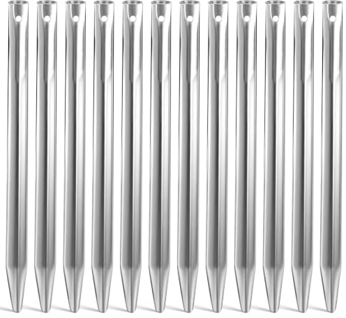 PWGHWG 12 Stück Zeltheringe, 30cm Heringe Erdnägel Stabil Metall Heringe Zelt Sandheringe Herringe Boden Zelt V-Profil Zelthaken mit Öse für Garten, Camping, Angeln, Zelten