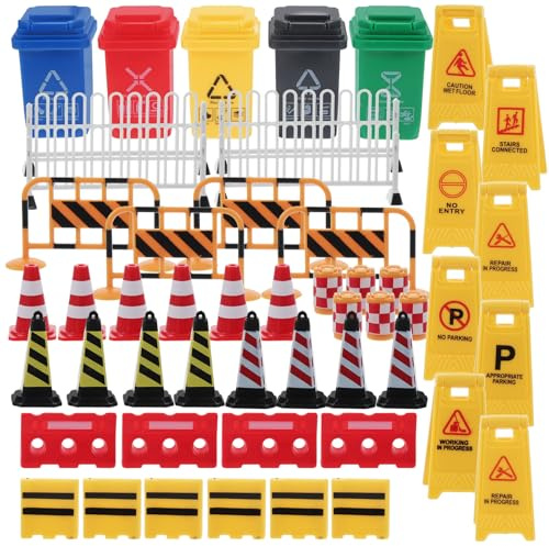 Toyvian Ensemble de 75 Mini Panneaux de Signalisation Routière en Plastique Coloré Éducatif pour Tout-Petits Simulation de Route et Barrières pour Apprentissage Sécurité Routière en